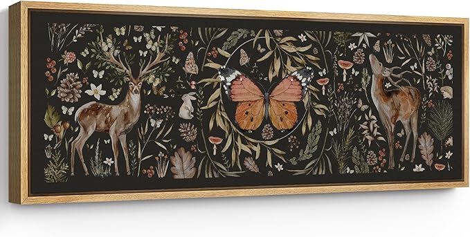 SIGNFORD Large Framed Canvas Print Wall Art Enchanted Wildlife Garden Illustrations Modern Art Relax/Calm Warm for Living Room, Bedroom, Office - 60"x20"
