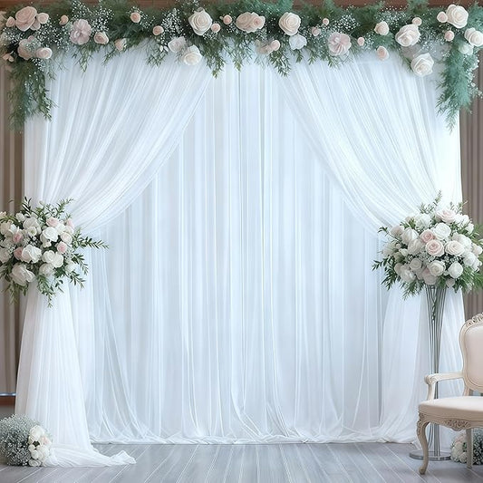 20ft x 10ft White Chiffon Backdrop Curtains, Wrinkle-Free Sheer Chiffon Fabric Photo Curtain Drapes for Wedding Ceremony Arch Party Stage Photography Decorations