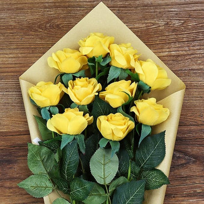FiveSeasonStuff Fake Roses Wedding Flowers Real Touch Silk Yellow Artificial Flowers 12 Stems