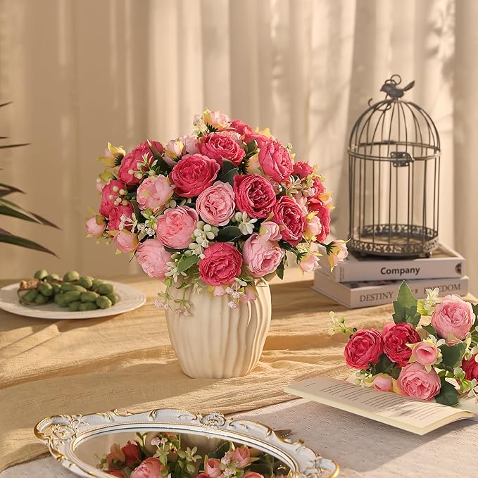 Floweroyal 4 Bunches Peony Artificial Flowers Pink Flowers Silk Peonies Bouquets for Wedding Party Table Centerpieces Floral Arrangement Home Kitchen Decor