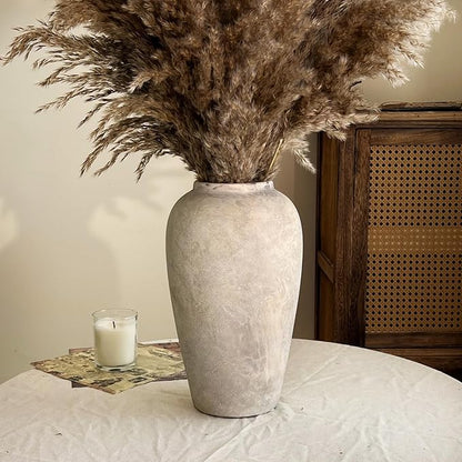 12 Inch Ceramic Rustic Vase, White Grey Farmhouse Flower Vases for Centerpieces & Home Decor, Handmade Pottery Vase for Living Room, Bedroom & Wedding Decor, Vintage Ceramic Vases for Gifts