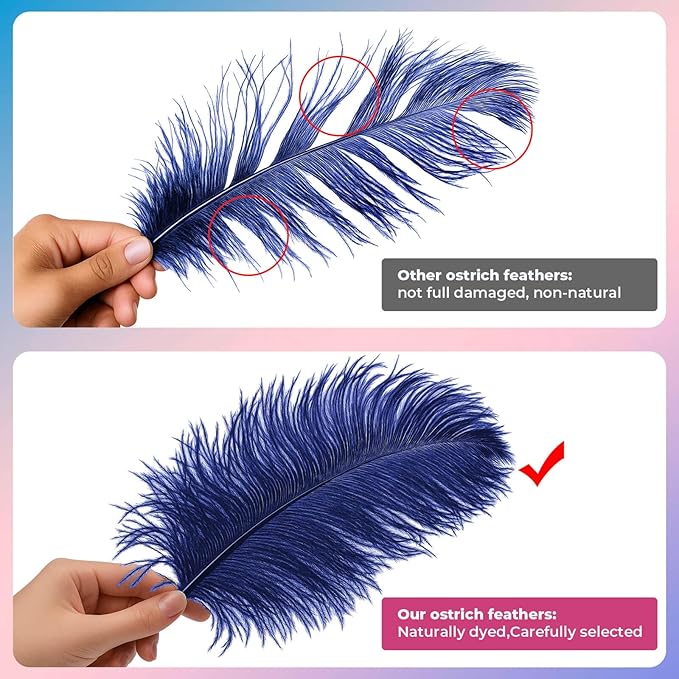 Piokio 20 pcs Natural Navy Blue Ostrich Feathers 12-14 inch(30-35 cm) Bulk for Wedding Party Centerpieces and DIY Clothes Decoration, Gatsby Decorations