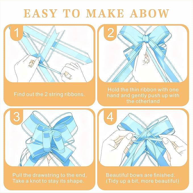24PCS Sky Blue Pull Bows for Gift Wrapping, 6" Large Pre-Tied Decorative Bows for Christmas, Wedding, Birthday, Party Decorations, Reusable Instant Floral Decors for Gifts, Bouquets, Baskets