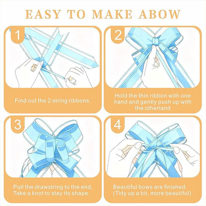 24PCS Sky Blue Pull Bows for Gift Wrapping, 6" Large Pre-Tied Decorative Bows for Christmas, Wedding, Birthday, Party Decorations, Reusable Instant Floral Decors for Gifts, Bouquets, Baskets