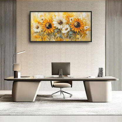 Farmhouse Sunflower Large Wall Art Country Flower Pictures Wall Decor Floral Canvas Daisy Print Painting Modern Artwork Home Decoration for Bathroom Office Living Room Bedroom Framed 60"x30"