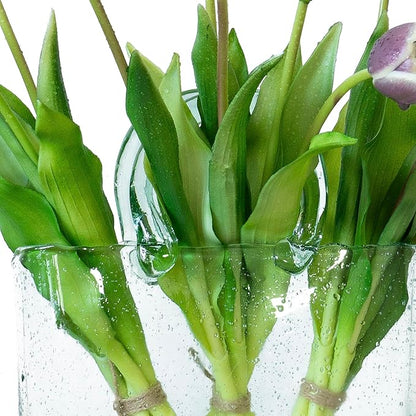 15pcs Artificial Tulips Flowers, Real Touch Latex Bouquet, Fake Tulips for Office Wedding Party Home Kitchen Garden Decoration-B Dark Plum