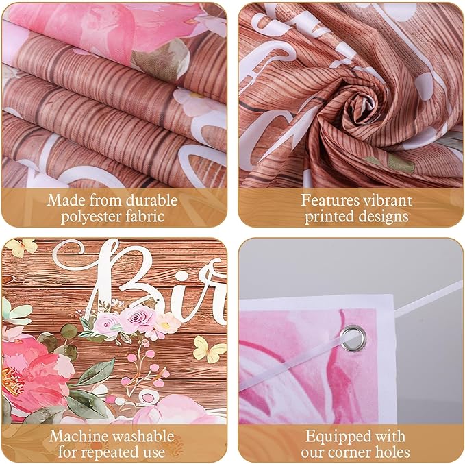 Happy Birthday Backdrop Banner Decorations Pink Floral Birthday Banner for Women Girls Glitter Lights Rustic Wood Birthdays Background for Backdrop Party Decorations 70.87x43.3in
