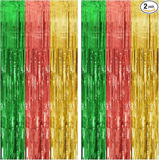 2 Pack Hawaii Party Backdrop Decorations Vibrant Summer Streamers Foil Fringe Curtains Metallic Tinsel Backdrop for Birthday Graduation Baby Shower Christmas Beach Holiday Party Decors