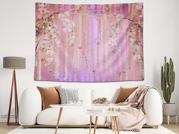 6x4ft Pink Floral Orchid Rose Backdrop Wedding Party Decoration Romantic Flower Wall Hanging Drapes Photo Booth Background for Birthday Baby Shower Engagement Anniversary Bridal Shower