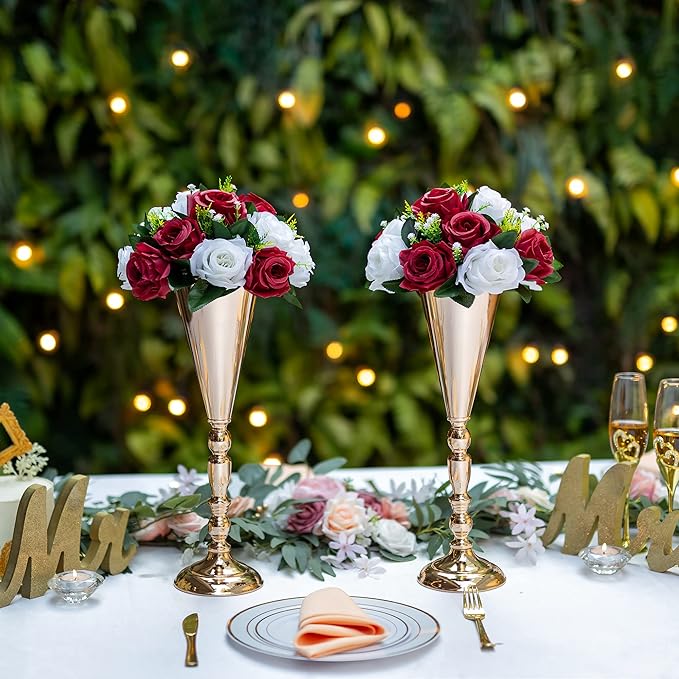Flower Centerpieces for Wedding Tables: Wedding Table Decorations Burgundy & White Flower Balls Centerpieces for Engagement Cerebration Party Center Pieces 6 Packs