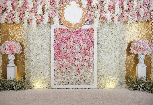 15x10ft Pink Flower Wall Photography Backdrop Proposal Ceremony Wedding Floral Photography Background Women Girl Birthday Party Bridal Shower Decor Banner Photo Booth Props