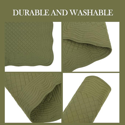 Quilted Placemats Set of 4 18"X13" Cotton Placemats Washable Cloth Table Mats for Kitchen Table (Green)