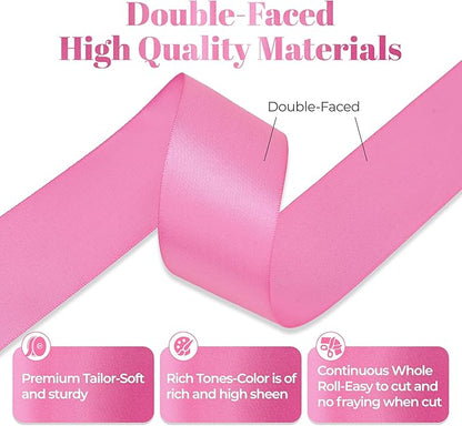 Hot Pink Satin Ribbon, Double Faced 1-1/2 Inch X 25 Yards Hot Pink Ribbon, Premium Satin Ribbons for Gift Wrapping, Crafts, Hair Bow Making, Sewing, Flower Bouquet, Wedding Party Decor