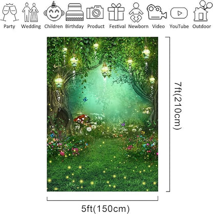 Riyidecor Fairy Wonderland Garden Backdrop Green Princess Birthday 5Wx7H Feet Enchanted Green Backdrop for Baby Shower Birthday Party Photo Studio Shoot Reusable Fabric