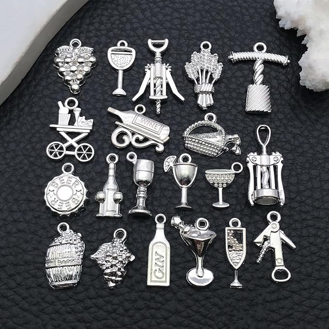 WOCRAFT 60pcs Bright Silver Wine Bracelet Charms for Jewelry Making Sets DIY Necklace Bracelet Keychain Crafting Charms Kit Craft Supplies (SN873)