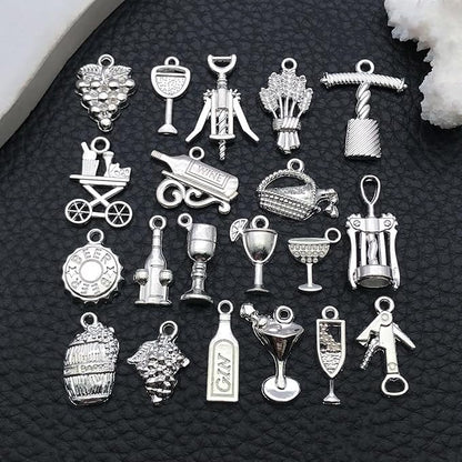 WOCRAFT 60pcs Bright Silver Wine Bracelet Charms for Jewelry Making Sets DIY Necklace Bracelet Keychain Crafting Charms Kit Craft Supplies (SN873)