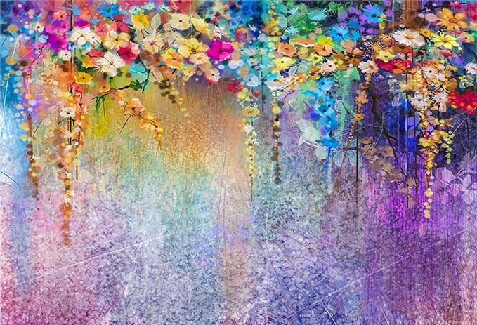 8x6ft Purple Abstract Flower Backdrop Watercolor Painting Photography Background for Wedding Bridal Shower Birthday Party Portrait Shooting Video Studio Props