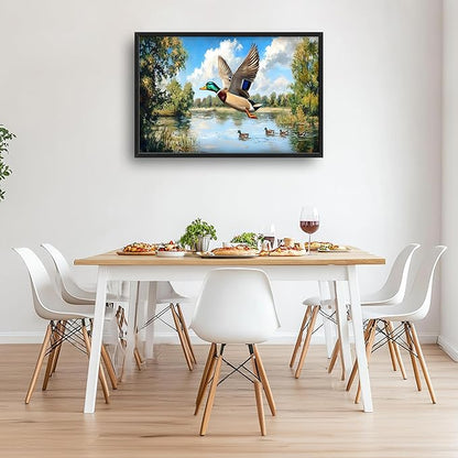 Farmhouse Duck Large Wall Art Framed Rustic Wall Decor for Living Room Lake Duck Hunting Pictures Oversized Canvas Print Painting Modern Extra Large Framed Artwork for Bedroom Office 36"x24"