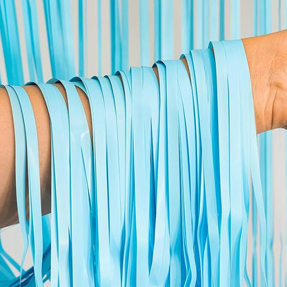BRAVESHINE Foil Fringe Curtains Backdrop - 2Pcs Pastel Blue Streamers Tinsel Backdrop for Christmas/Winter’s Snowflake/Frozen/Baby/Boy/Under Sea/Shark/Mermaid/Bachelorette/Birthdays Party Decorations