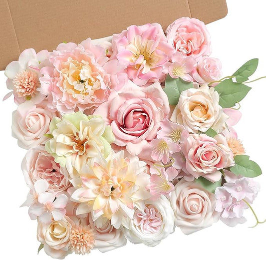 Artificial Flowers, Light Pink Silk Fake Flowers for DIY Wedding Bridal Bouquets, Wedding Cake Flowers for Table Centerpieces Baby Shower Birthday Party Home Decorations