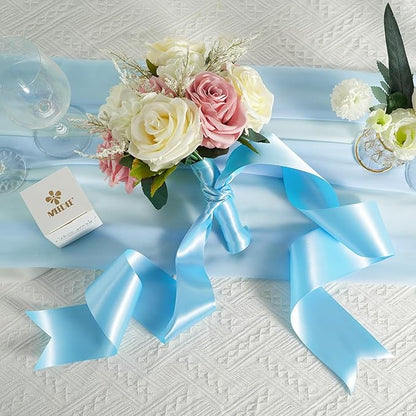 MEEDEE Blue Satin 3 Inch Ribbon Lux Double Faced Satin Ribbon by 10 Yards Light Blue Wide Ribbons for Baby Shower, Baby Blue Ribbons for Christmas Tree, Crafts, Flower Bouquet, Wedding
