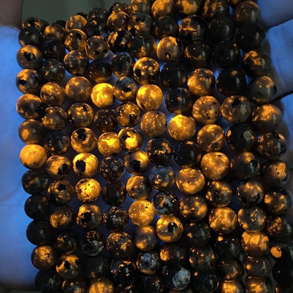 70PCS 10MM Flame Yooperlite Stone Beads Loose Beads for Jewelry Making DIY Bracelets Show Flame Color Under The Irradiation of UV Lamps 2 Strands