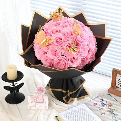 Waipfaru 36 Pcs Glitter Roses Bouquet, DIY Fake Flowers Bouquet, Artificial Pink Rose Bouquet for Valentines, Mothers Day Gifts, Anniversary, Engagement, Wedding