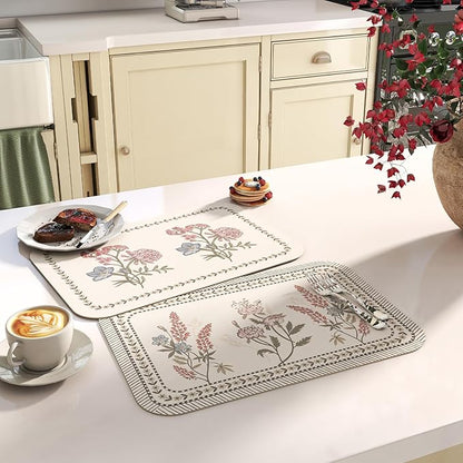 ISAENNE French Cottage Floral Rectangle PVC Placemats Set of 6, Waterproof and Heat-Resistant Place Mats.Decoration for Kitchen, Dinning, Parties, Holiday,12"*17"