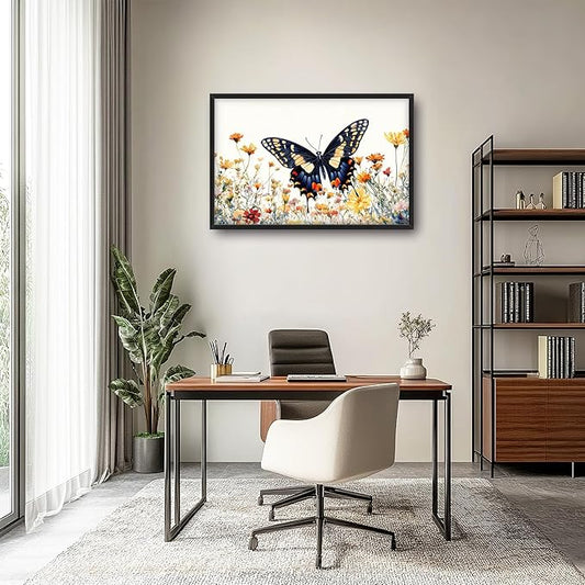 Framed Large Pictures Wall Art for Living Room, Butterfly Oversized Wall Decor Colorful Butterfly Floral Canvas Print Painting Modern Extra Large Framed Artwork for Bedroom Office 36"x24"