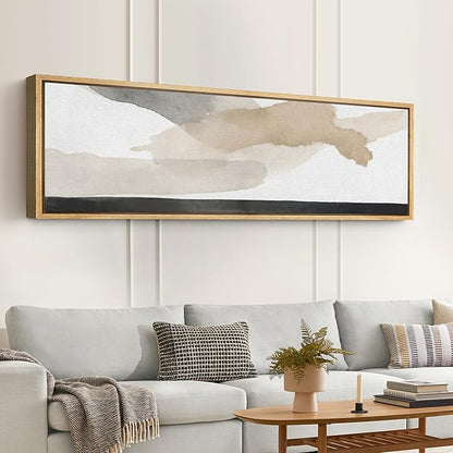 SIGNFORD Large Framed Canvas Print Wall Art Neutral Gray Beige Abstract Brushstroke Illustrations Modern Art Relax/Calm Warm for Living Room, Bedroom, Office - 60"x20"