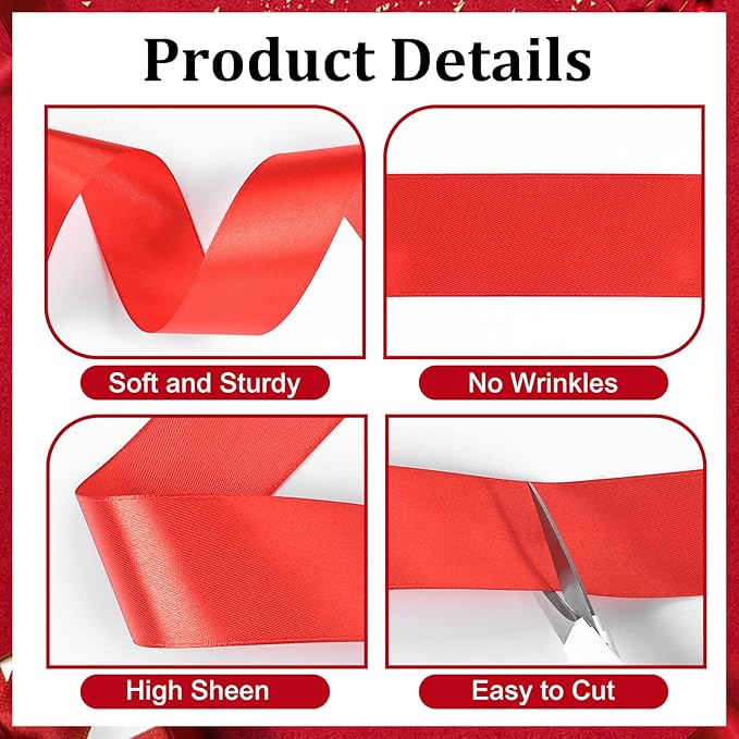 XSEINO 110 Yards Ribbon,1 1/2 Inch Red Satin Ribbon for Flower Bouquet, Gift Wrapping, Ribbons for Crafts, Hair Bows Making, Wedding Party Decoration, Sewing, Invitation Cards, Christmas, Wreath