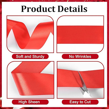 XSEINO 110 Yards Ribbon,1 1/2 Inch Red Satin Ribbon for Flower Bouquet, Gift Wrapping, Ribbons for Crafts, Hair Bows Making, Wedding Party Decoration, Sewing, Invitation Cards, Christmas, Wreath