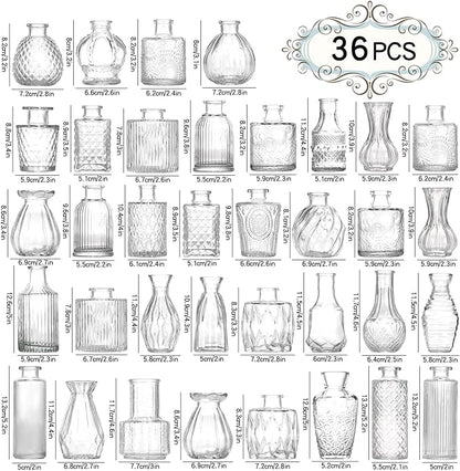 Bud Vases Set of 36,Small Vases for Centerpieces, Glass Bud Vase in Bulk, Mini Vintage Flowers Vase for Wedding, Home Table Decor,Christmas,Party Decoration,Clear
