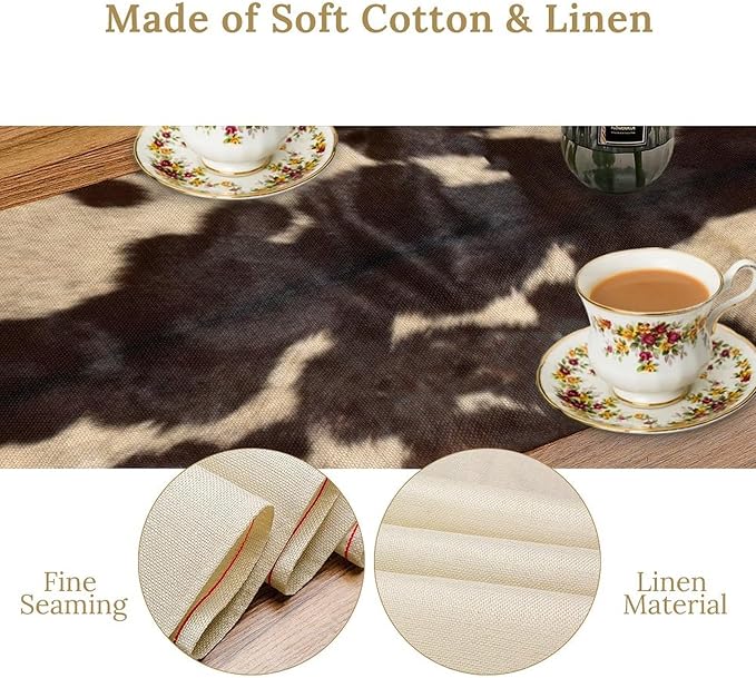 Cow Print Table Runner, Cowhide Print Western Style Table Runner Country Farmhouse Cottage Cow Patten Table Decoration for Home Kitchen Dining, 13x70 Inch