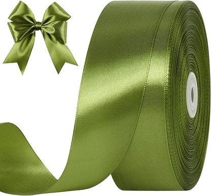 1-1/2 Inches 100 Yards Olive Green Satin Ribbon, Ribbon Roll for Flower Bouquets, Gift Wrapping, Wedding, Handmade Crafts