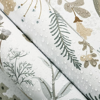 Guvana 16.14"x197" Floral and Leaf Wallpaper Floral Peel and Stick Wallpaper Leaves Contact Paper Colorful Flowers Removable Wall Paper for Room Wall Decor（Off-White Background）