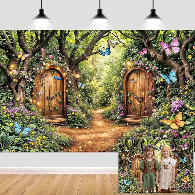20X10ft Enchanted Forest Backdrop Fairy Tale Green Enchanted Garden Wonderland Floral Butterfly Photography Background for Kids Girl Baby Shower Birthday Party Decoration Banner Booth Props