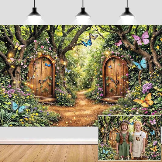 15X10ft Enchanted Forest Backdrop Fairy Tale Green Enchanted Garden Wonderland Floral Butterfly Photography Background for Kids Girl Baby Shower Birthday Party Decoration Banner Booth Props