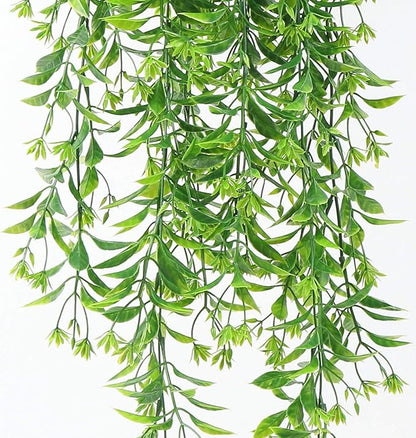 PASYOU Artificial Hanging Plant for Outdoor Decor, Fake Vine Faux Plants Plastic Ivy Leaves Foliage UV Resistant Greenery Flowers Home Garden Indoor Door Wall Wedding Party Decoration - Green 4 Pack