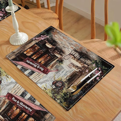 Street Scene Placemats Set of 6, Italian Place Mats, Rustic Street Stone Rock Houses in Italy City Dining Table Mats, Washable Placemats for Kitchen Dining Room 18L'' × 12W''
