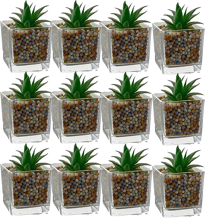 12pcs Square Glass Vases for Centerpieces, 3.15" Clear Short Glass Vase Cube Plant Terrarium, Candle Holder for Wedding Centerpiece, Office Decorations, Home Décor, Parties