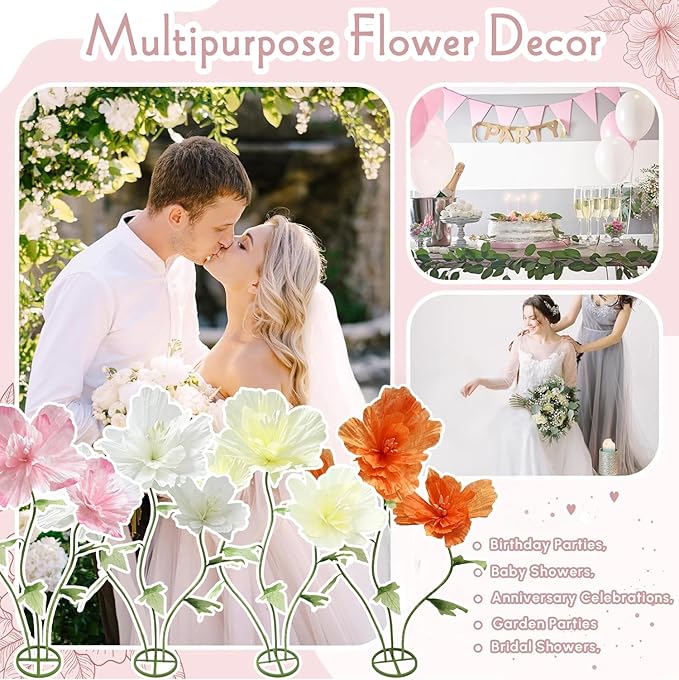 Large Artificial Paper Flowers Decoration, Giant Fake Flower with Standing Base Home Hotel Office Wedding Background Shop Window Display Photography Props Baby Shower Banquet Art Gallery Decor, Pink