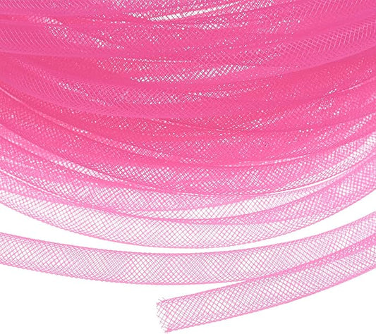 Mesh Tube Ribbon 25 Yards, 8mm Elastic Fabric Ribbons Mesh Tubing for Crafts/Gift Wrapping/Flower Bouquets/Wedding/Birthday/Holiday/Wreaths Christmas/Decoration[Pink]