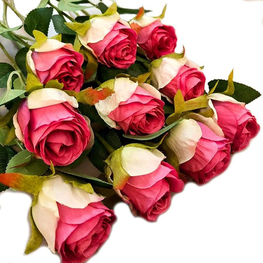 Artificial Roses 10 Pcs - Lifelike Single Stem Fake Roses with Natural Petal Texture,Fade-Resistant Silk Flowers for Wedding Decor,Home Vase Arrangements,Party Centerpieces(10, Magenta)