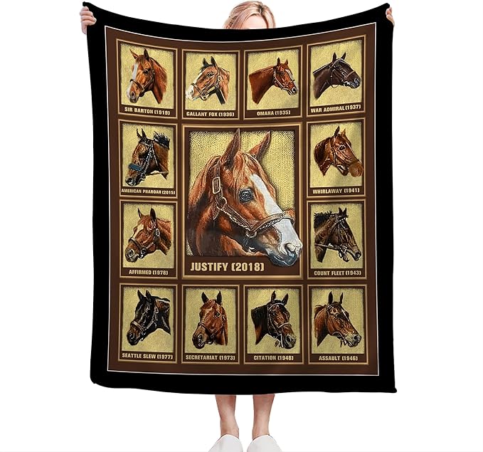 Racing Horses Blanket - Soft Warm Cozy Fleece Throw for Couch, Sofa, Bed - 50"x40" - Gifts for Girls, Boys, Men, Women, Kids, Adults