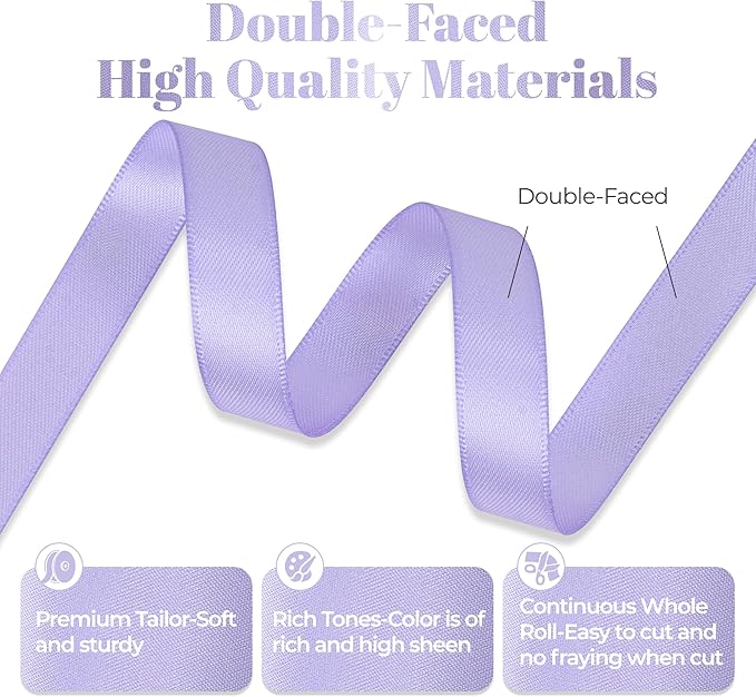 Premium Double Faced Satin Lavender Ribbon, 1/2 Inch X 50 Yards, Perfect for Gift Wrapping, Crafts, Wedding Decor
