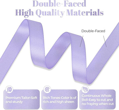 Premium Double Faced Satin Lavender Ribbon, 1/2 Inch X 50 Yards, Perfect for Gift Wrapping, Crafts, Wedding Decor