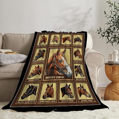 Racing Horses Blanket - Soft Warm Cozy Fleece Throw for Couch, Sofa, Bed - 60"x50" - Gifts for Girls, Boys, Men, Women, Kids, Adults
