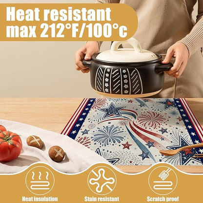 4th of July Placemats Set of 6, American Star Linen Place Mat Washable Stain Resistant Table Mats for Farmhouse Kitchen Dining Holiday Party Wedding Decor 12x18 Inch