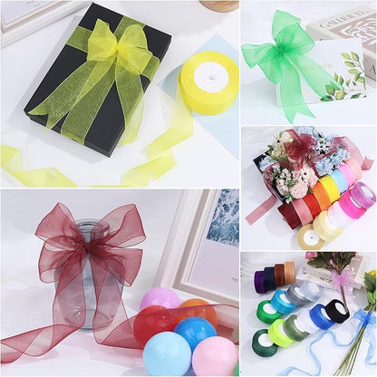 1-1/2 Inch x 50 Yards Sheer Organza Ribbon Chiffon Ribbon for Gift Wedding Flower Bouquet Wrapping Decorations Crafts (Yellow)